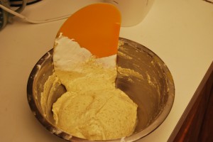 Folding the meringue into the tant-pour-tant