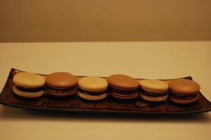 Two styles of macarons with chocolate filling