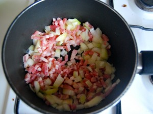 cook onions with ham