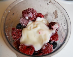 blend yogurt with berries
