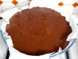 chocolate cake before placed in oven