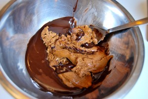 add praline to the melted chocolate