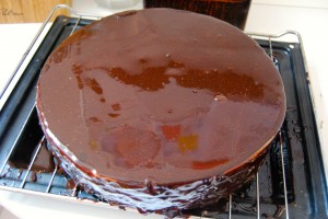 two chocolate mousse cake with the glaze