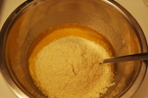 mix butter with sugar, ground almonds